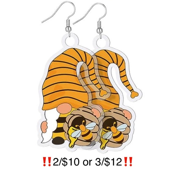 Acrylic Gnome & Bee Earrings - Picture 1 of 6